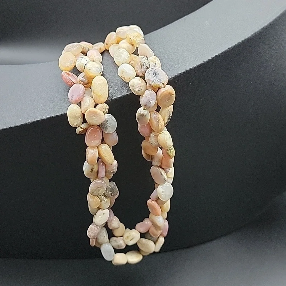 830 Cts Natural Pink Australian Opal Beads Single Braid Strand Necklace Gemstone